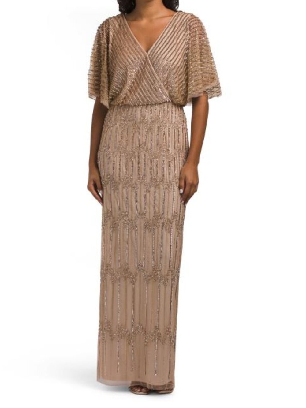ADRIANNA PAPELL Short Sleeve Embellished Gown